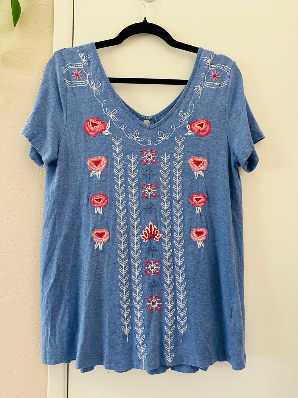 Boho Embroidered Short Sleeve Top By Caite Size Small